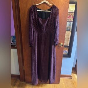 Gilli Long Sleeve Burgundy Checkered Dress